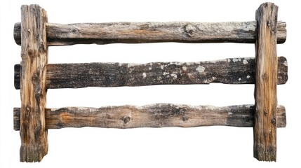 A rustic brown wooden fence on a white background, isolated for easy use in creative designs or as a decorative element in visual compositions