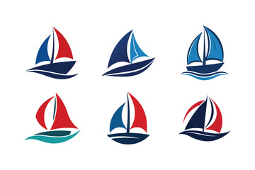 Colorful sailboats with different designs are sailing in the ocean on a bright and calm day with gentle waves