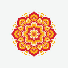 Ornate Mandala Design in Red and Gold. A beautiful, symmetrical mandala design featuring intricate patterns and a mix of red and gold colors.