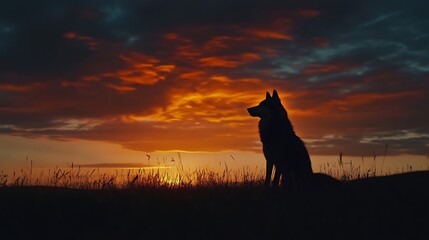 Silhouette of a wolf against a stunning evening sky