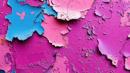 Close-up of a messy and colorful pink, purple, and blue urban wall with textured paint. Perfect for creative urban design, fashion, and advertising backgrounds.