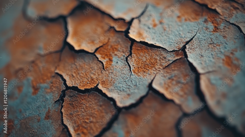 Poster close-up of a rusty metal texture with visible cracks, showcasing the weathered surface for industri