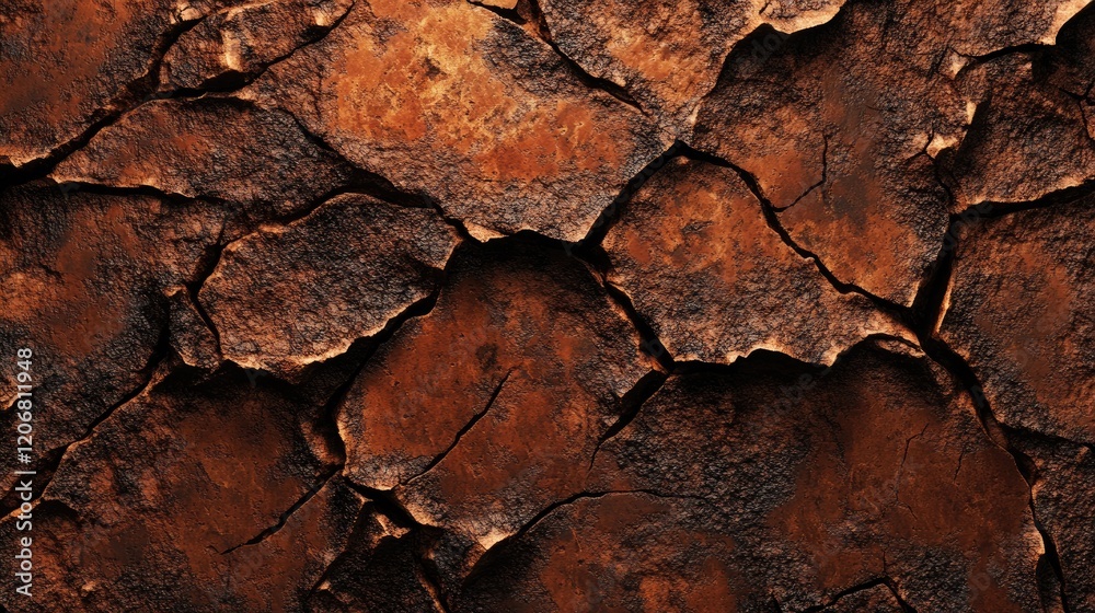 Poster close-up of a rusty metal texture with visible cracks, showcasing the weathered surface for industri