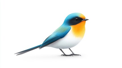 A Vibrant Blue and Orange Bird Perched Gracefully Against a Clean White Background Showcasing its Graceful Features and Colorful Plumage in an Artistic Style