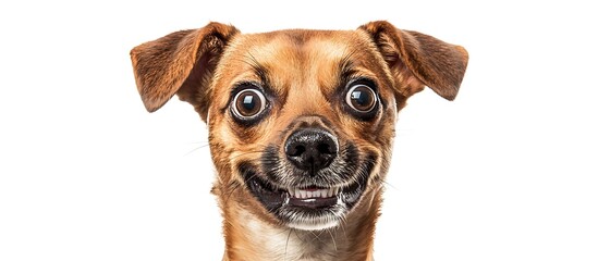 Humorous close-up of a dog's face, clearly isolated for a comical effect.