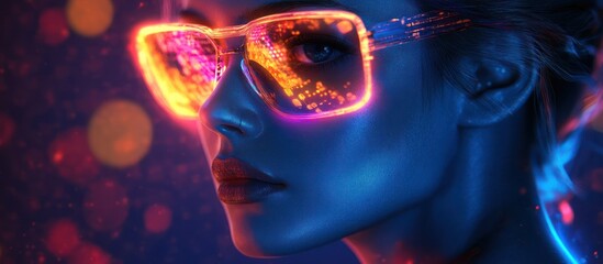 Neon Woman Glares; City Lights Blur