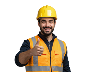 Construction worker smiling with thumbs up 