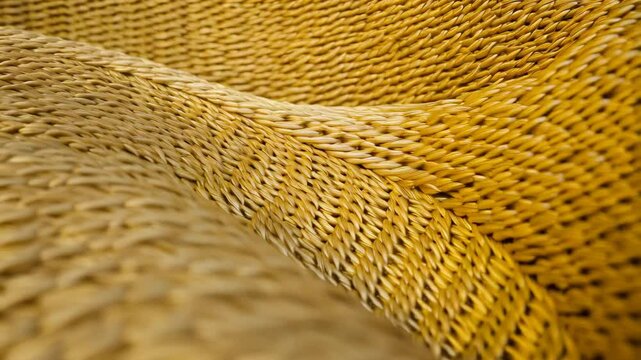 Abstract wave background with a braided wheat straw texture effect, showcasing golden yellow intertwined strands in a natural, flowing pattern, rendered in 3d