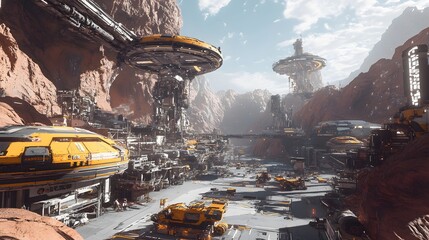 Futuristic Canyon City Mining Operations