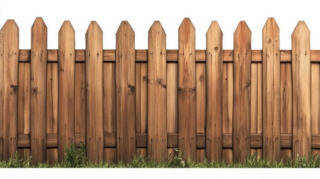 Isolated brown wooden fence on a plain white background with clipping path, perfect for separation designs, creative compositions, or presentations.