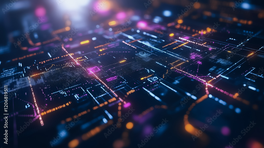 Poster digital network: an abstract and futuristic interpretation of a digital network, showcasing a comple