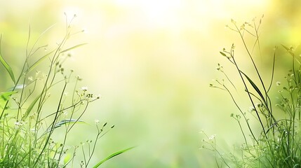 Delicate Green Grasses and Flowers Bask in Sunlight