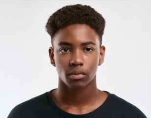 Obraz premium Studio Portrait of African Teenager with Defined Defined Medium Braids on White Background