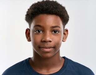 Obraz premium Portrait of African Teenager with Defined Defined Curly Shag on White Background