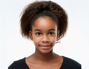 Portrait of African Teenager with Spiky Hairstyle and Clear Skin on White Background