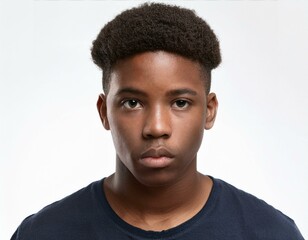 Obraz premium Portrait of African Teenager with Twisted Hairstyle and Clear Skin on White Background