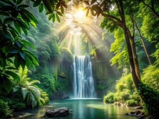Discover a hidden waterfall paradise: a dreamy, lush oasis cascading through a mystical jungle.