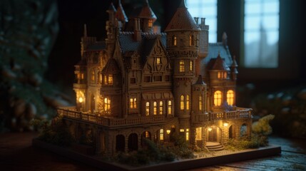 Fototapeta premium Illuminated Miniature Mansion