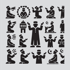 Obraz premium black muezzin icon set vector silhouette design isolated on white background