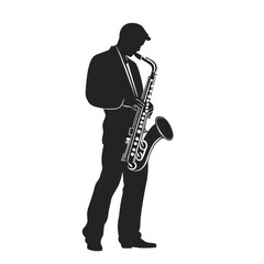 Fototapeta premium Saxophonist playing jazz on stage, music silhouette.