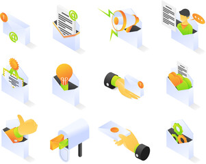 Email Marketing set icon isometric concept