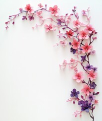 A stunning display of pink and purple flowers in an artistic paper craft style for elegant home decor or gifts.
