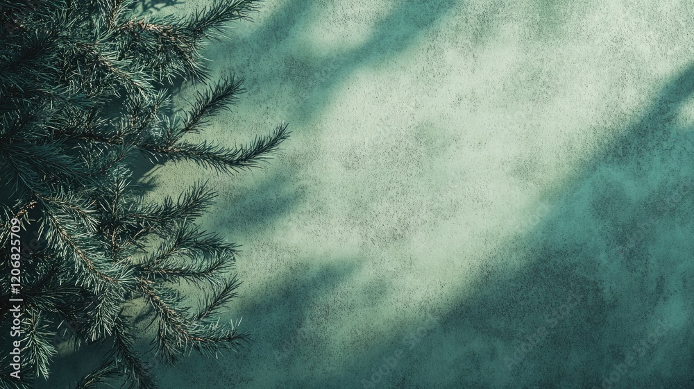 Poster textured green concrete wall with abstract fir tree shadows. nature concept background with space fo