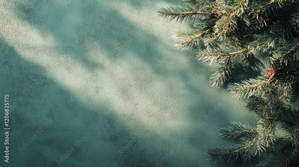 Poster textured green concrete wall with abstract fir tree shadows. nature concept background with space fo