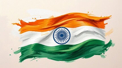 Indian tricolor flag painted in flowing brush strokes representing art and patriotism