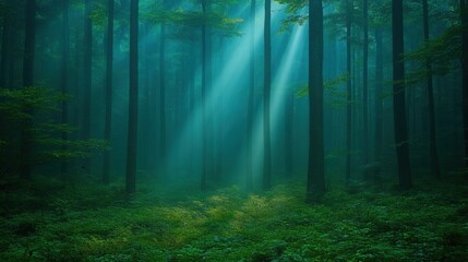 Fototapeta premium Tranquil Morning in Sunlit Meadow with Lush Foliage Canopy