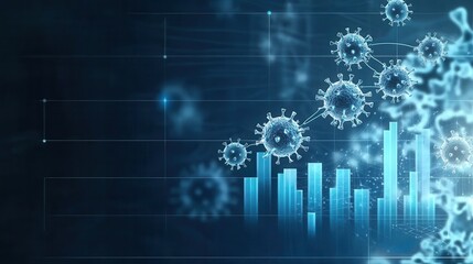 Obraz premium A digital representation of virus structures overlaid on a data graph, symbolizing the intersection of health and technology.
