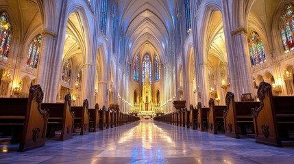 Fototapeta premium The Majestic Interior of a Cathedral: A Symphony of Light and Architecture