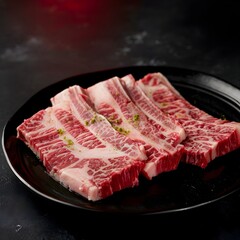 A plate of meat with lime slices on top