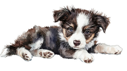 Fototapeta premium border collie puppy watercolor isolated on white background 