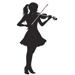 Silhouetted girl playing violin, stage background, music performance.