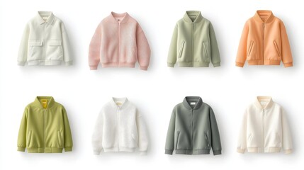 A collection of stylish pullovers displayed in various pastel colors, perfect for a cozy and...