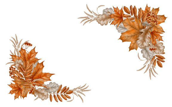 autumn leaves corner arrangement watercolor style clip art preview