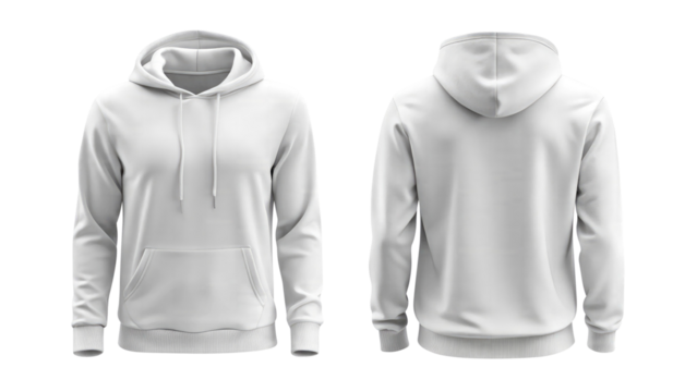 white blank hoodie template from two sides isolated on transparent white background, clipping path
