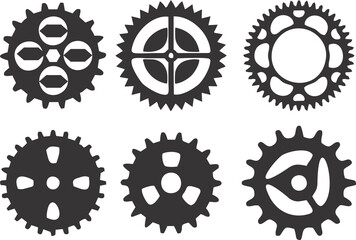 Hand drawn realistic 3d gear and bicycle stars with transparent background. Industrial profiled wheel with teeth that engages with a chain. Transmission cogwheels and gears for machines. PNG file