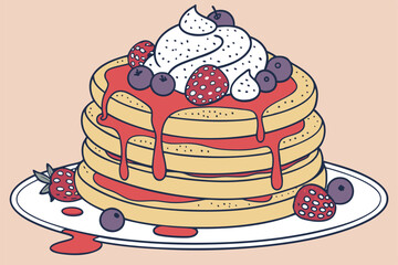 Delicious Pancakes with Fresh Berries vector illustration