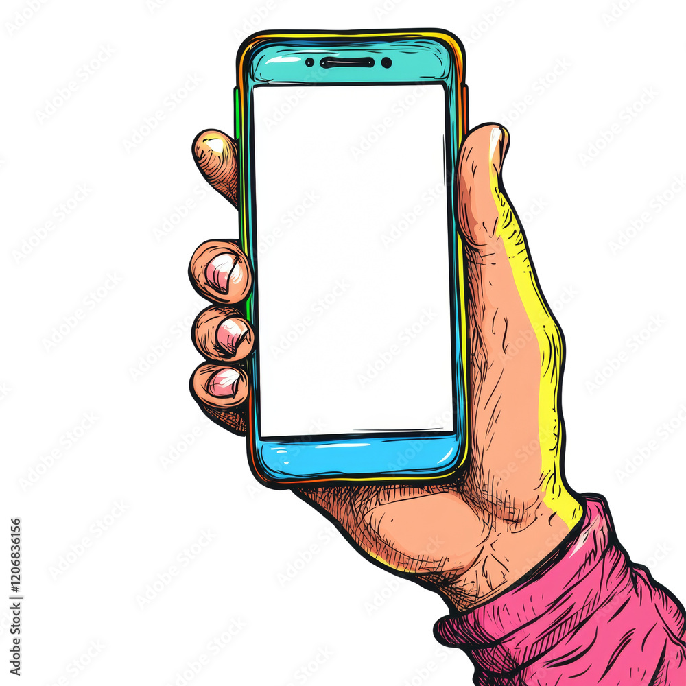 Poster a stylized illustration depicts a hand showcasing a smartphone featuring a blank screen ready for ap