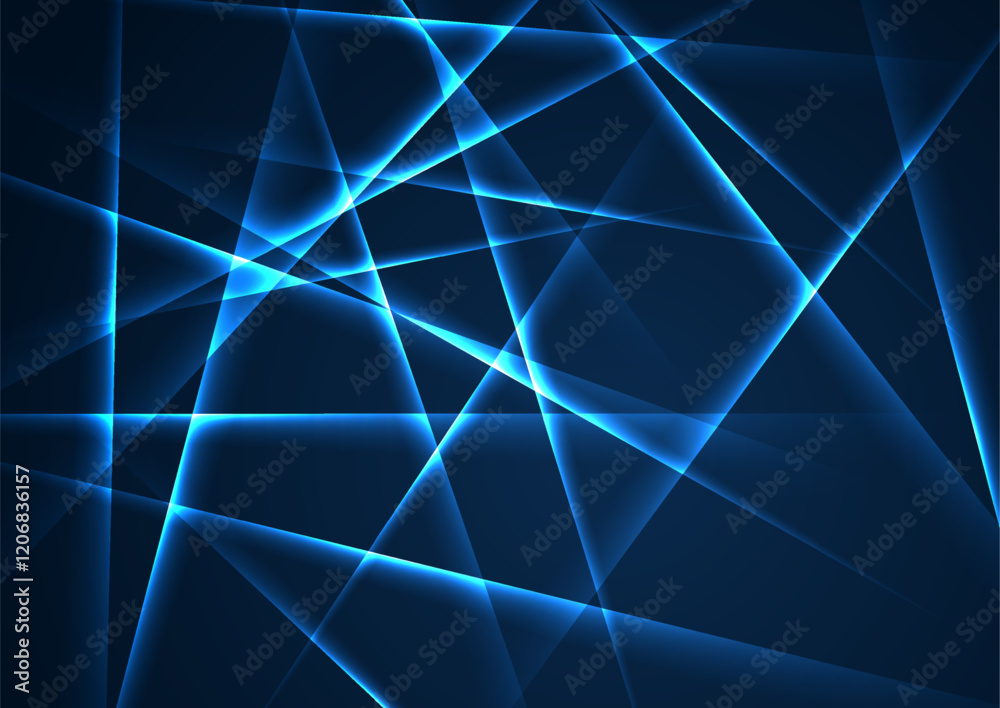 Poster blue neon laser lines abstract retro futuristic low poly background. technology vector design