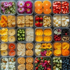 Colorful healthy food prepped in containers.