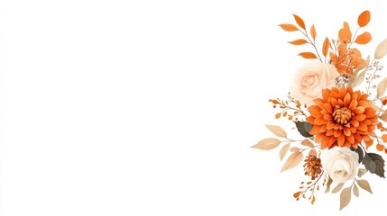 Obraz premium Rustic Autumn Floral Border with Dahlia, Rose & Eucalyptus Leaves for Wedding Banner Background - Watercolor Illustration