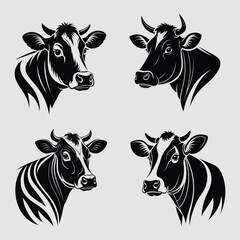 Stylized Cow Head Vector Collection Animal Illustration