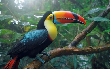 Fototapeta premium Vibrant Toucan in Tropical Rainforest