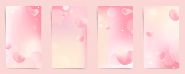 Set of Romantic Heart Backgrounds. Soft pastel designs with dreamy bokeh and confetti elements. Gentle abstract layouts for Valentine’s Day, weddings, and feminine digital templates. Minimal pink and 