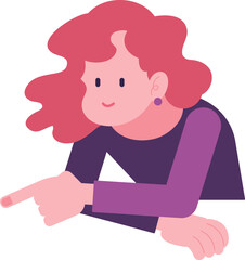 指差しポーズの女性 斜め下を指差す人のイラスト
