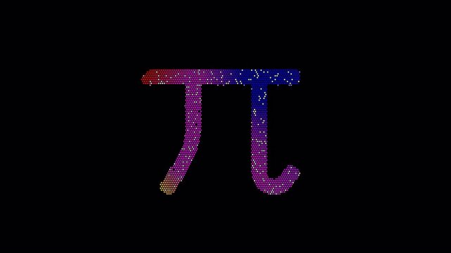 Icon pi is made up of LED square shapes that shimmer and flicker. There are black dead diodes. In-Out looped. Alpha BW at the end