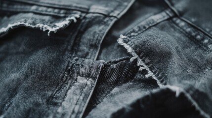 Naklejka premium Close-up on frayed details and contrasting stitching of classic denim shorts.